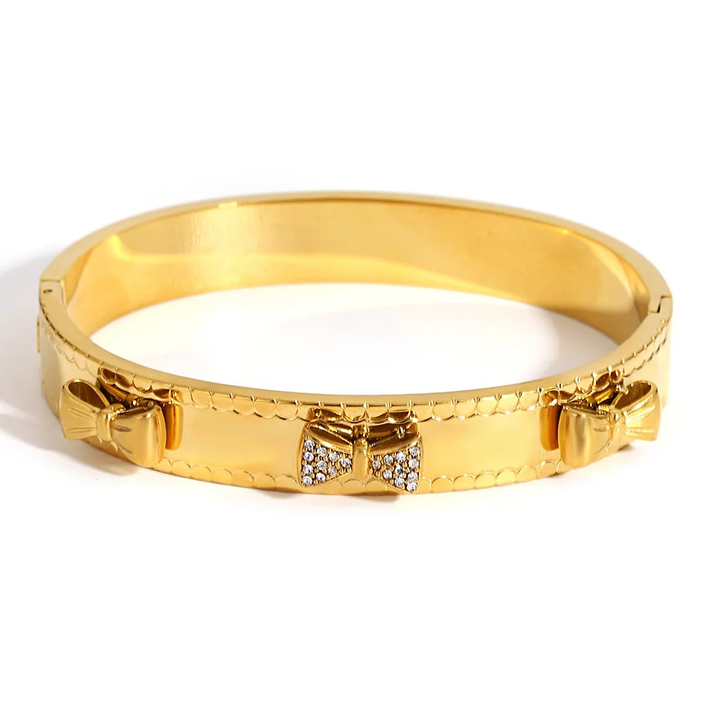 Chic Rhinestone Star Heart Bowknot Square Cuff Bracelet for Women Fashion Gold Plated Stainless Steel Bangles Jewelry Gifts