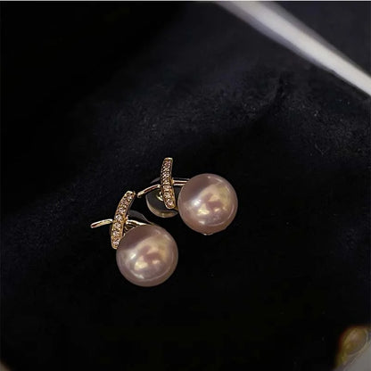 Genuine 18k Akoya Pearl Gold Earring Jewlery Woman,Wedding White Natural Gold Round Pearl Earrings Engagement Birthday Gifts