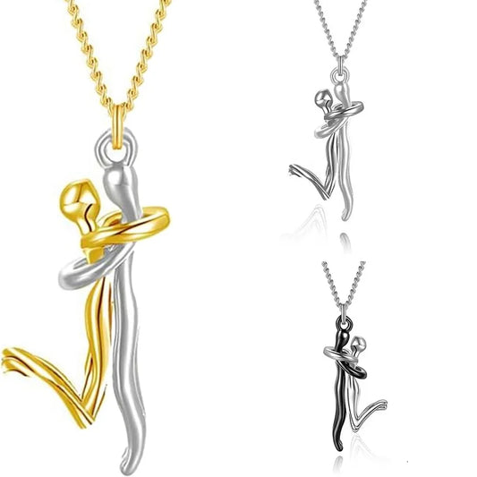 Chic Black Hug Pendant Necklace for Couples - Elegant Love Symbol, Perfect for Party & Daily Wear