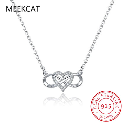 925 Sterling Silver Romantic Heart Infinity Love CZ Link Chain Pendant Necklace Forever Love For Women Wedding Fine Jewelry