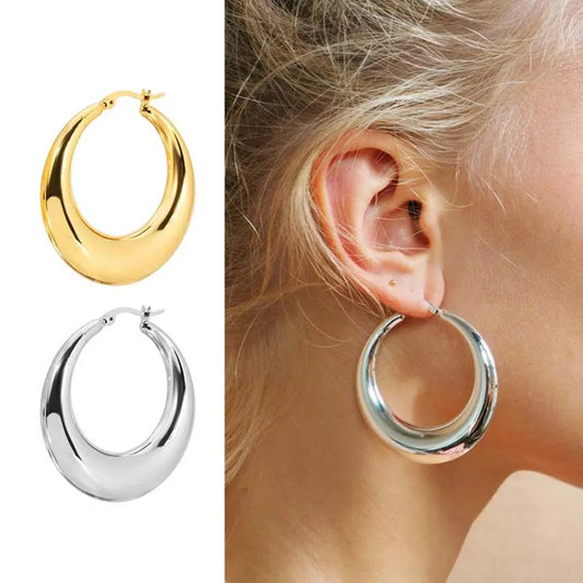 New Style 2024 Wholesale Smooth Exquisite Big Circle Hoop Earrings for Women Girl Wedding Party Large Stainless Steel Jewelry