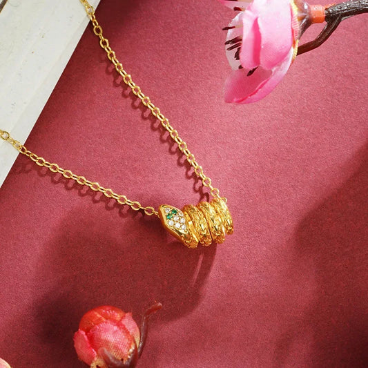 New Arrival Vietnam Sand Gold Pendant Lightweight Luxury Zircon Snake Dance Women's Versatile Copper Plated Gold Jewelry