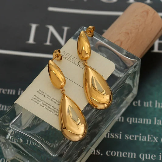 Fresh Style Waterdrop Pendant Titanium Steel Dangle Earrings for Girls Splicing Jewelry Ear Decorations