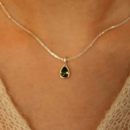 FOXANRY Stamp Water Drop Pendant Sweater Necklace Charm Women Girl INS Fashion Vintage Punk Green Zircons Party Jewelry Gift