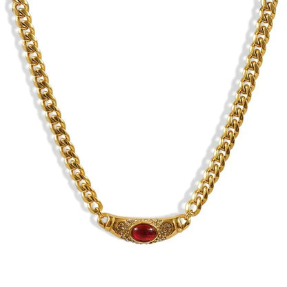 Medieval  Colorful Gem Glass Chain Collares Choker Necklace Stainless steel