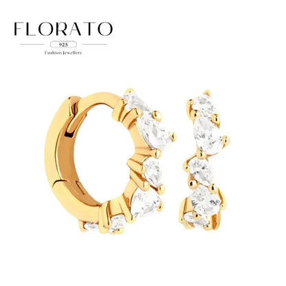 925 Sterling Silver Needle Irregular White Zircon Hoop Earrings For Women Pearl Ear Buckles Vintage Luxury Crystal Jewelry Gifts