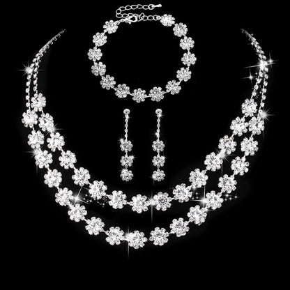 4PC Women's Fashion Copper Inlaid Diamond Claw Chain Cone Necklace Earrings Bracelet Set Wedding Party Festival Gift