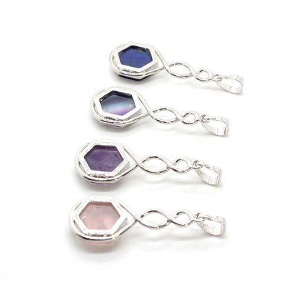 Crystal Hexagon Stone Pendant Necklace For Women Natural Amethyst Lapis Lazuli Dangle Hook Earrings Pendants Necklace Jewelry
