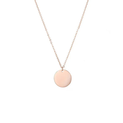 St.delan Golden round Pendant Short Stainless Steel Necklace Clavicle Chain Engraving Available Jewelry Accessory