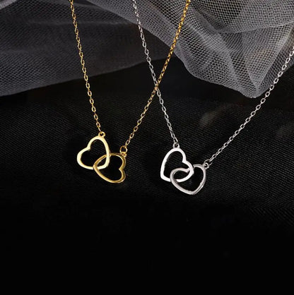 Fashion Double Love Heart Zircon Pendant Necklace 925 Sterling Silver Rose Gold Rhinestones Women's Jewelry Gift Hot Sale