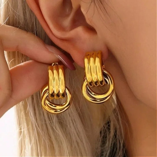 Stainless Steel Three-Layer Knot Earrings for Women Fashion Vintage Glossy Geometric Twisted Earrings Trendy Party Jewelry Gifts