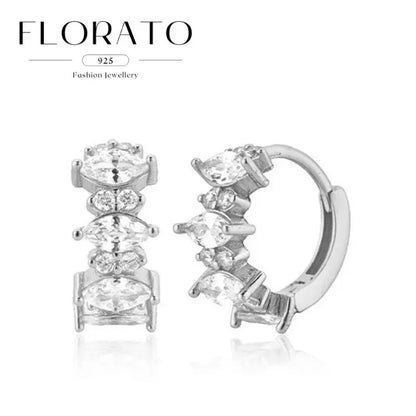 925 Sterling Silver Needle Irregular White Zircon Hoop Earrings For Women Pearl Ear Buckles Vintage Luxury Crystal Jewelry Gifts
