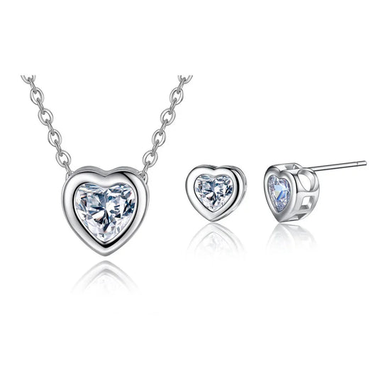 Fashionable Bride Jewelry Set Heart Shaped Zircon Pendant Necklace Earrings Women's Style Korean Version Pendant Loops