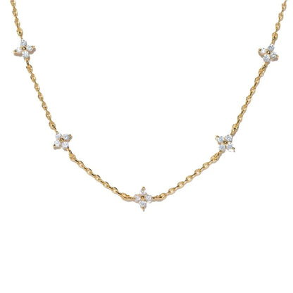 New Stainless Steel Zircon Necklaces for Women 18K Gold Plated Four Leaf Grass Collar Chain Necklace Luxury Jewelry Gift