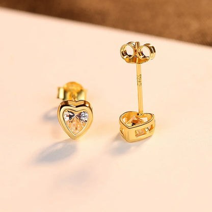 PAG&MAG S925 Silver Heart-Shaped Earrings with Zircon Stones Simple Elegant Korean Style Versatile Silver Needle Ear Studs