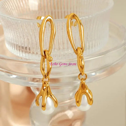 Stylish Pearls Earrings Exquisite Earrings Fashion Ear Jewelry Stainless Steel Texture Ear Studs for Various Styling C71A