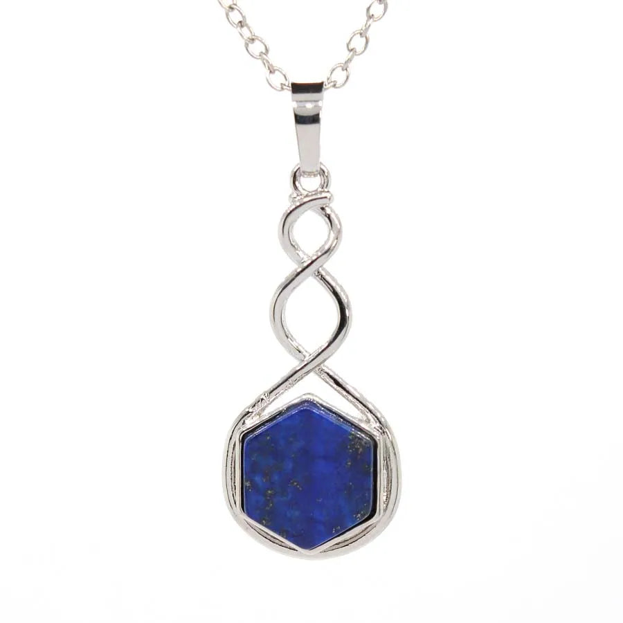 Crystal Hexagon Stone Pendant Necklace For Women Natural Amethyst Lapis Lazuli Dangle Hook Earrings Pendants Necklace Jewelry