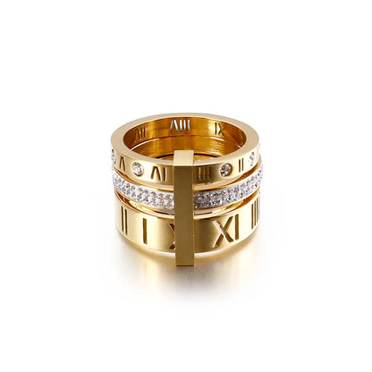 Shiny Zircon Roman Alphabet Three Layers Rings For Women Girl Muticolor Stainless Steel Women's Ring Party Wedding Jewelry Gifts