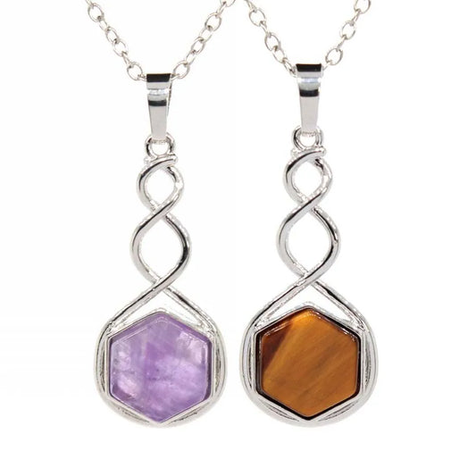 Crystal Hexagon Stone Pendant Necklace For Women Natural Amethyst Lapis Lazuli Dangle Hook Earrings Pendants Necklace Jewelry