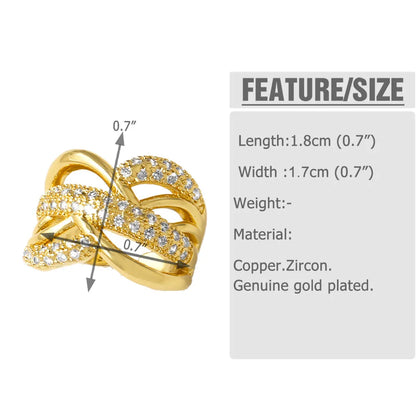 OCESRIO White Crystal Butterfly Statement Rings for Women Copper Gold Plated Crossover Open Ring Women Jewelry Gift righ74