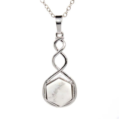 Crystal Hexagon Stone Pendant Necklace For Women Natural Amethyst Lapis Lazuli Dangle Hook Earrings Pendants Necklace Jewelry