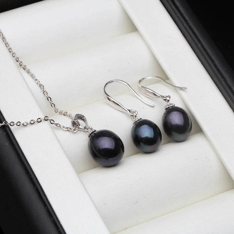 Bridal Natural Freshwater Set With Pearl Earrings And Necklace 925 Silver Jewelry Set Daughter Wife Mother Gift Whife Pink Black