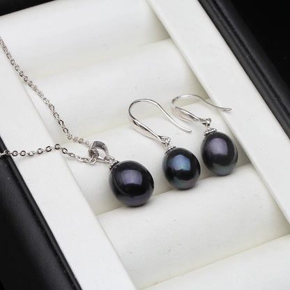 Bridal Natural Freshwater Set With Pearl Earrings And Necklace 925 Silver Jewelry Set Daughter Wife Mother Gift Whife Pink Black
