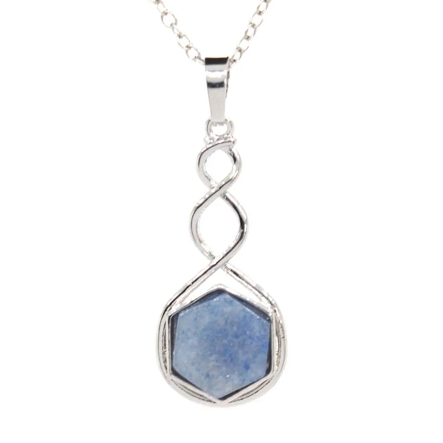 Crystal Hexagon Stone Pendant Necklace For Women Natural Amethyst Lapis Lazuli Dangle Hook Earrings Pendants Necklace Jewelry