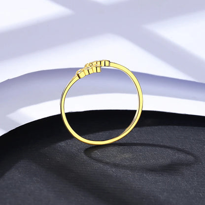 PAG&MAG Simple CZ 925 Sterling Silver Rings Woman Round Zircon Resizable Gold Plated Color Elegent Cute Girl Daily Bands Jewelry