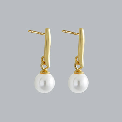 WANTME 925 Sterling Silver Fashion Korean Simple Synthetic Pearl Pendant Drop Earrings for Elegant Versatile Party Jewelry Gifts