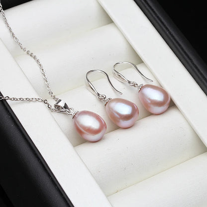 Bridal Natural Freshwater Set With Pearl Earrings And Necklace 925 Silver Jewelry Set Daughter Wife Mother Gift Whife Pink Black
