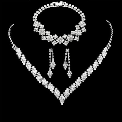 4PC Women's Fashion Copper Inlaid Diamond Claw Chain Cone Necklace Earrings Bracelet Set Wedding Party Festival Gift
