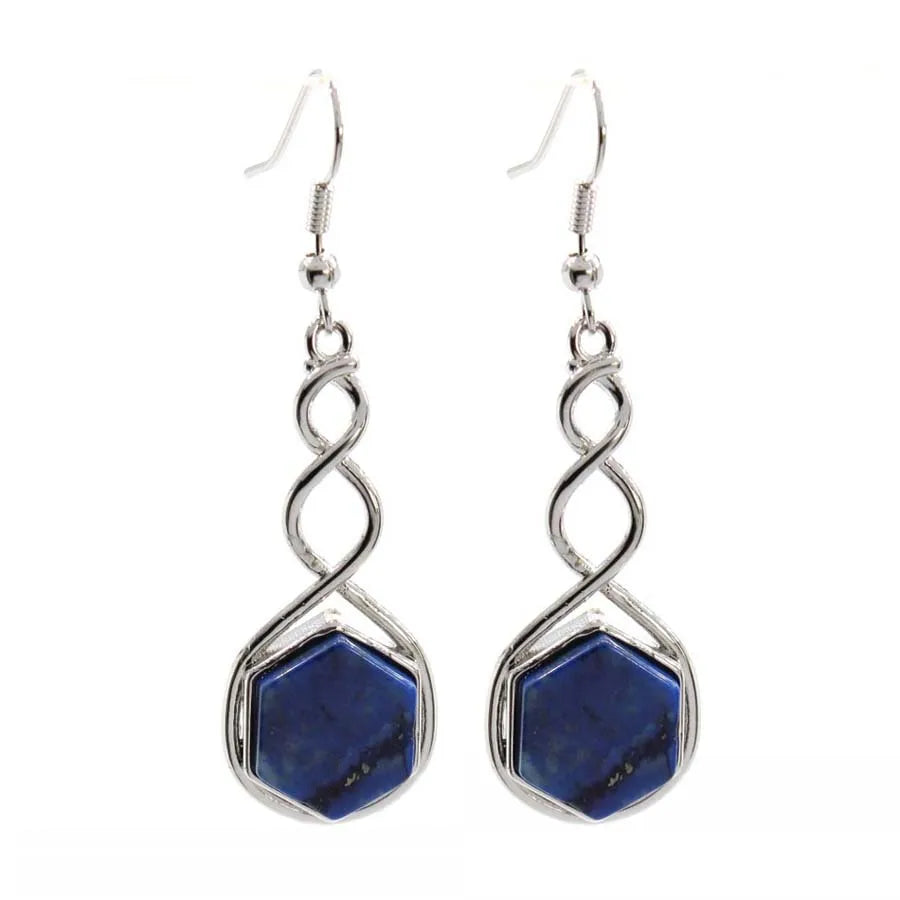 Crystal Hexagon Stone Pendant Necklace For Women Natural Amethyst Lapis Lazuli Dangle Hook Earrings Pendants Necklace Jewelry