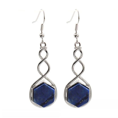 Crystal Hexagon Stone Pendant Necklace For Women Natural Amethyst Lapis Lazuli Dangle Hook Earrings Pendants Necklace Jewelry