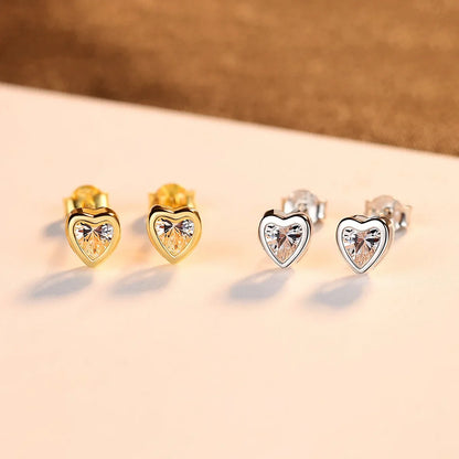 PAG&MAG S925 Silver Heart-Shaped Earrings with Zircon Stones Simple Elegant Korean Style Versatile Silver Needle Ear Studs
