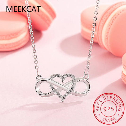 925 Sterling Silver Romantic Heart Infinity Love CZ Link Chain Pendant Necklace Forever Love For Women Wedding Fine Jewelry