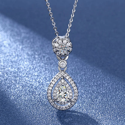925 Sterling Silver Necklace Clavicle Chain Sparkling Zircon Teardrop Women's Pendant Necklace Birthday Party Gift Jewelry Gift