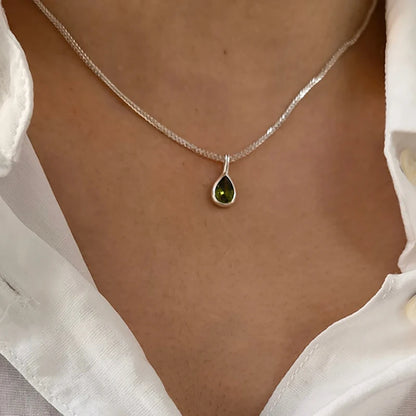FOXANRY Stamp Water Drop Pendant Sweater Necklace Charm Women Girl INS Fashion Vintage Punk Green Zircons Party Jewelry Gift