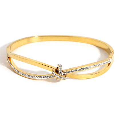 Chic Rhinestone Star Heart Bowknot Square Cuff Bracelet for Women Fashion Gold Plated Stainless Steel Bangles Jewelry Gifts