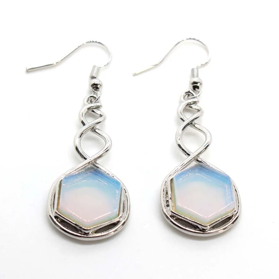 Crystal Hexagon Stone Pendant Necklace For Women Natural Amethyst Lapis Lazuli Dangle Hook Earrings Pendants Necklace Jewelry