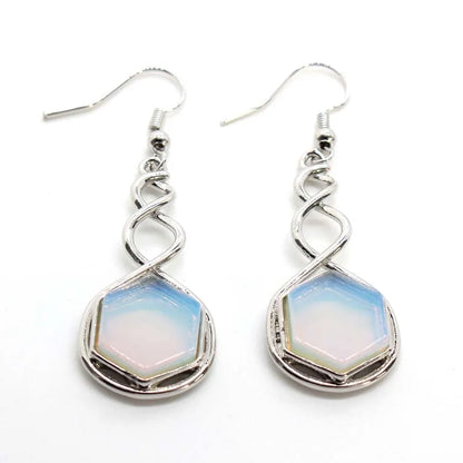 Crystal Hexagon Stone Pendant Necklace For Women Natural Amethyst Lapis Lazuli Dangle Hook Earrings Pendants Necklace Jewelry