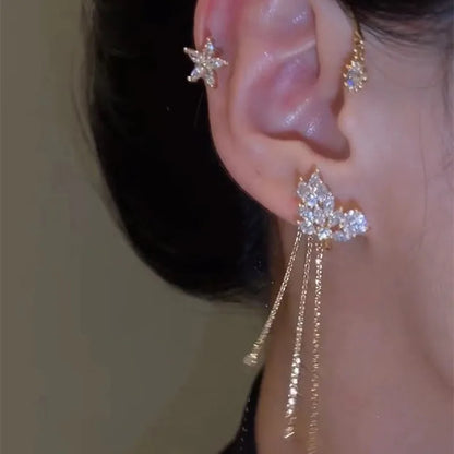 Gold Color Ear Bone Clip For Women Sweet Exquisite Sparkling Crystal Star Ear Cuff Clip Earring Wedding Jewelry Accessories Gift