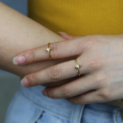 100% 925 Sterling Silver Gold Plated  Vermeil Opal Star Starburst Ring Minimal Delicate Women Jewelry