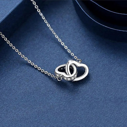Fashion Double Love Heart Zircon Pendant Necklace 925 Sterling Silver Rose Gold Rhinestones Women's Jewelry Gift Hot Sale