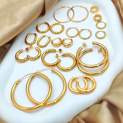 Fashion Gold Size Circle Earrings Women's Jewelry Accessories Classic Stainless Steel Earrings Wholesale