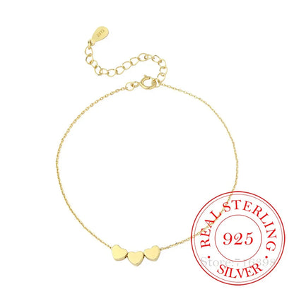 Authentic 925 Sterling Silver Korean Simple Love Heart Adjustable Women Charm Bracelet Luxury Silver Jewelry Korean Party Gift