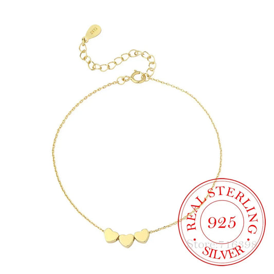 Authentic 925 Sterling Silver Korean Simple Love Heart Adjustable Women Charm Bracelet Luxury Silver Jewelry Korean Party Gift