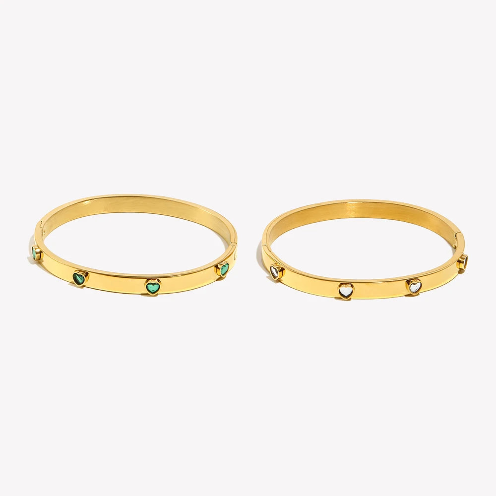 E.B.belle Heart Zircon Clasp Bracelet Hypoallergenic 18K Gold Plated Bracelet for Women 316L Stainless Steel Bangles Jewelry