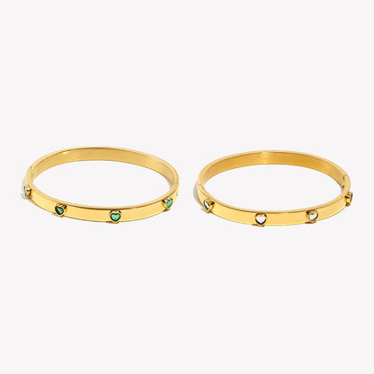 E.B.belle Heart Zircon Clasp Bracelet Hypoallergenic 18K Gold Plated Bracelet for Women 316L Stainless Steel Bangles Jewelry