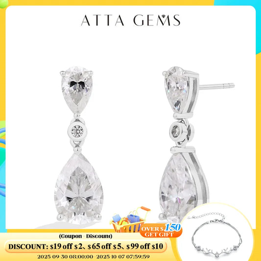 ATTAGEMS Pear Cut 5.03CT Moissanite Drop Earrings For Women Top Quality 925 Sterling Silver Engagement Wedding Fine Jewelry Gift